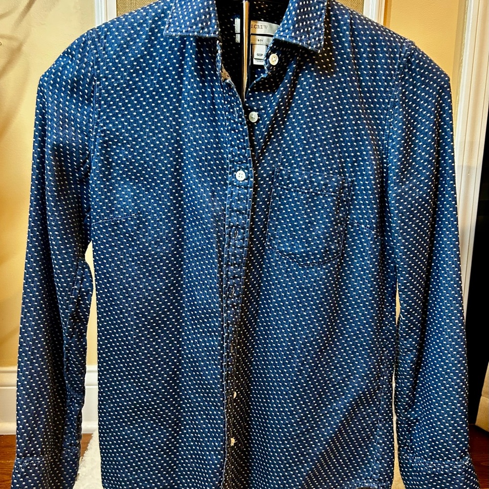 J. Crew Navy Blue Polka Dot Button Down Shirt